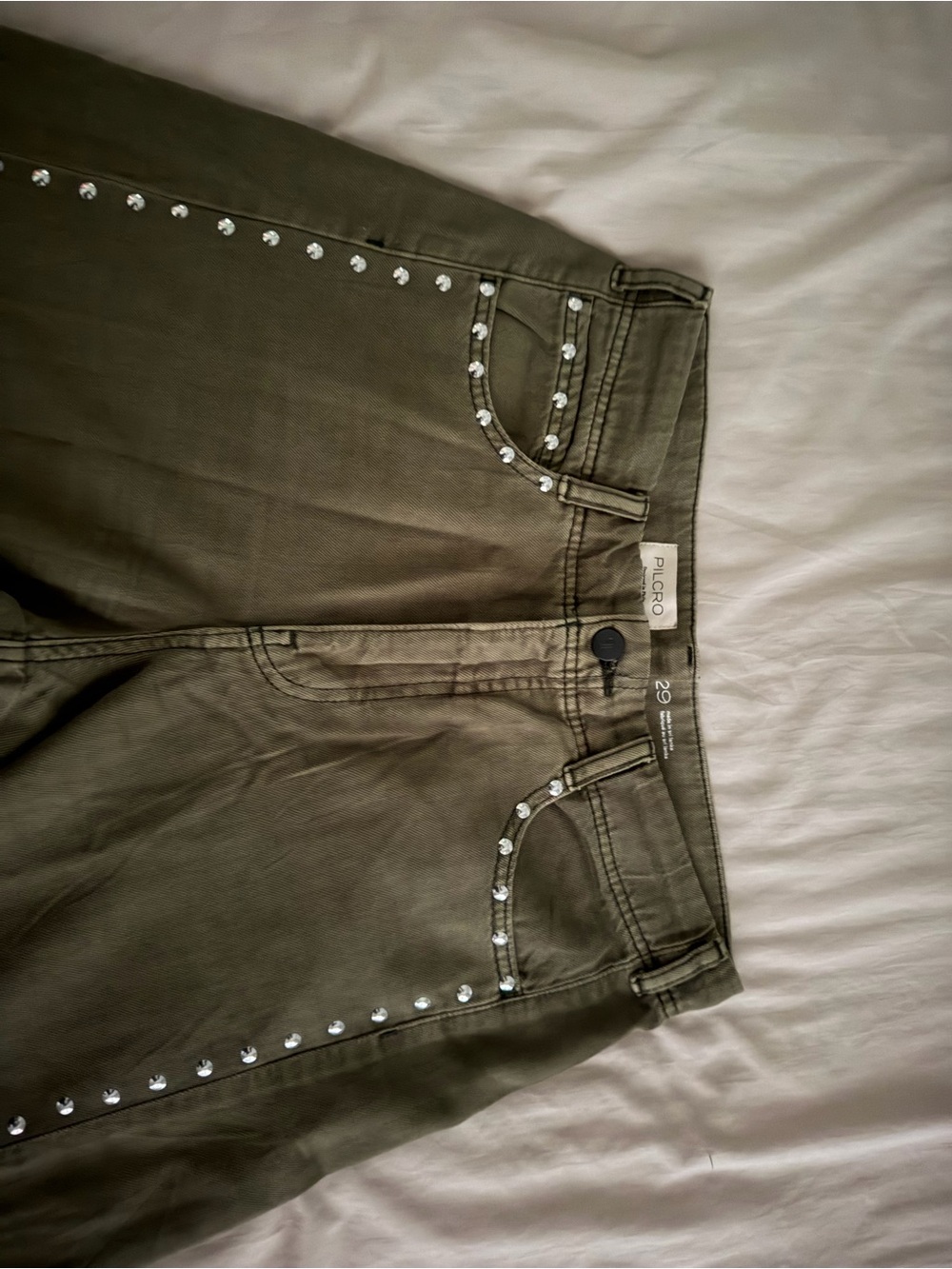 Pilcro Olive Green Adi pants with Silver Stud Trim